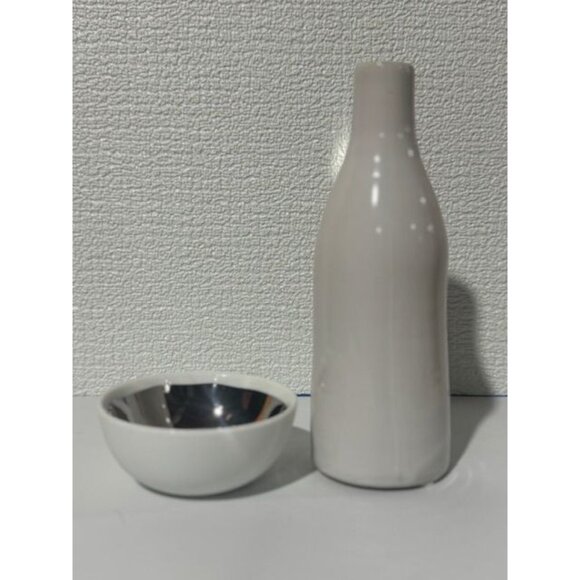 NWB Set of Canva and Home White Bottle Vase and White / Platinum Small Bowl - Picture 1 of 9